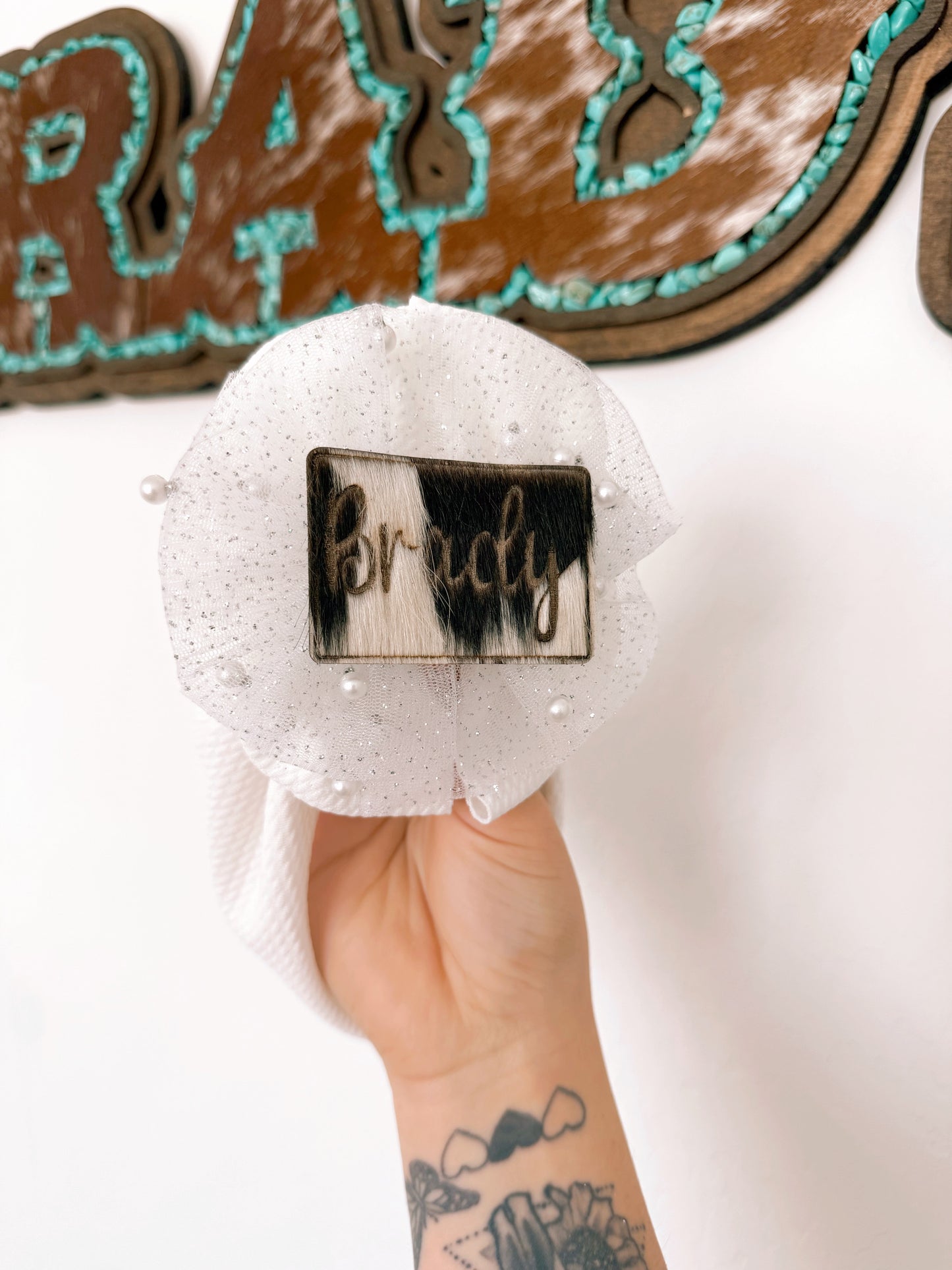 Custom Cowhide Name Patches ( Headwrap)