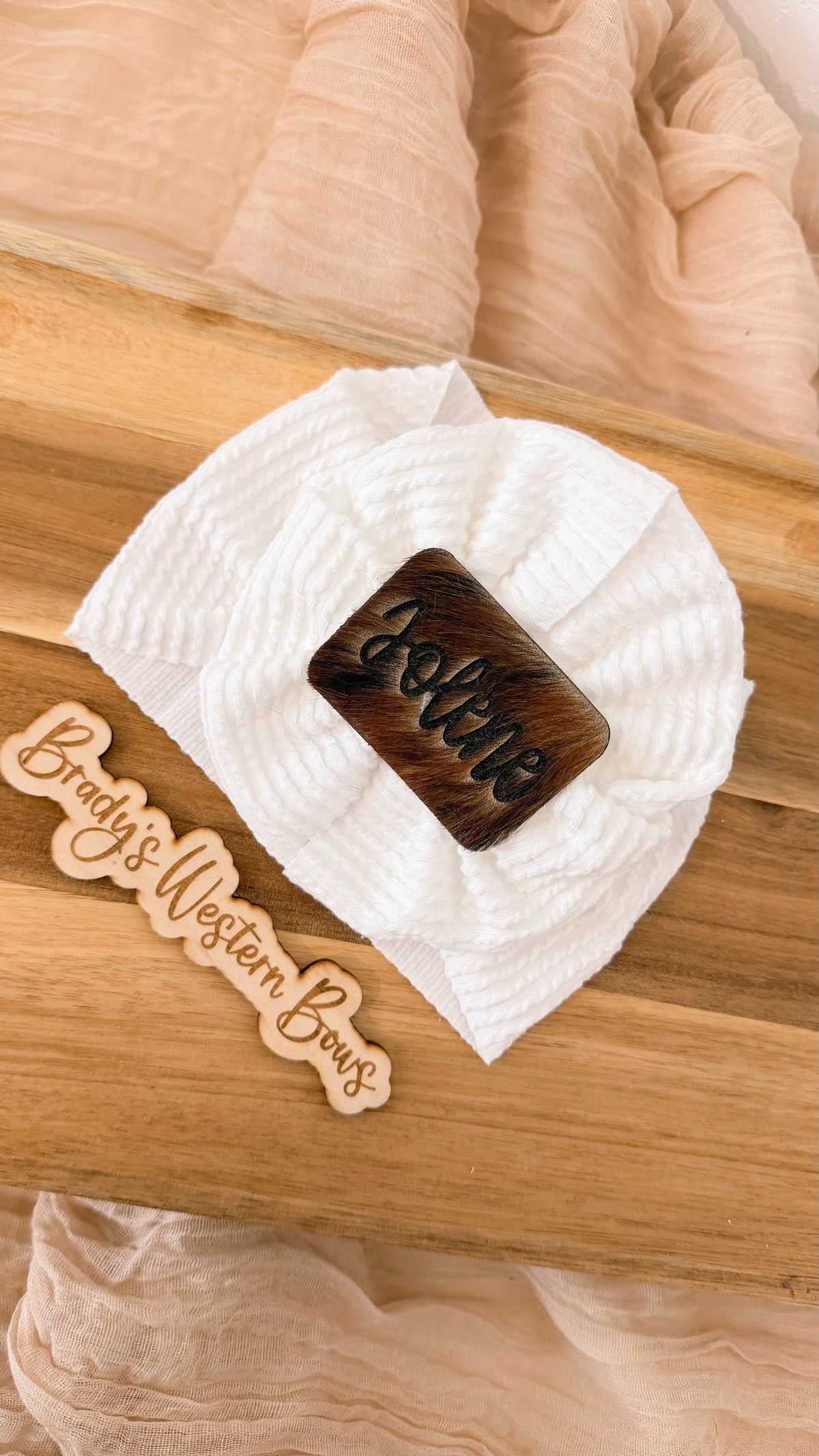 Custom Cowhide Name Patches ( Headwrap)